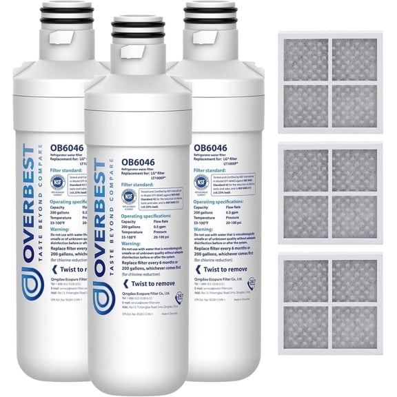 Overbest  ADQ747935 Refrigerator Water Filter and Air Filter, Replacement for , ADQ74793501, ADQ74793502, Kenmore 469980, 9980 and LT120F, 3 Combo