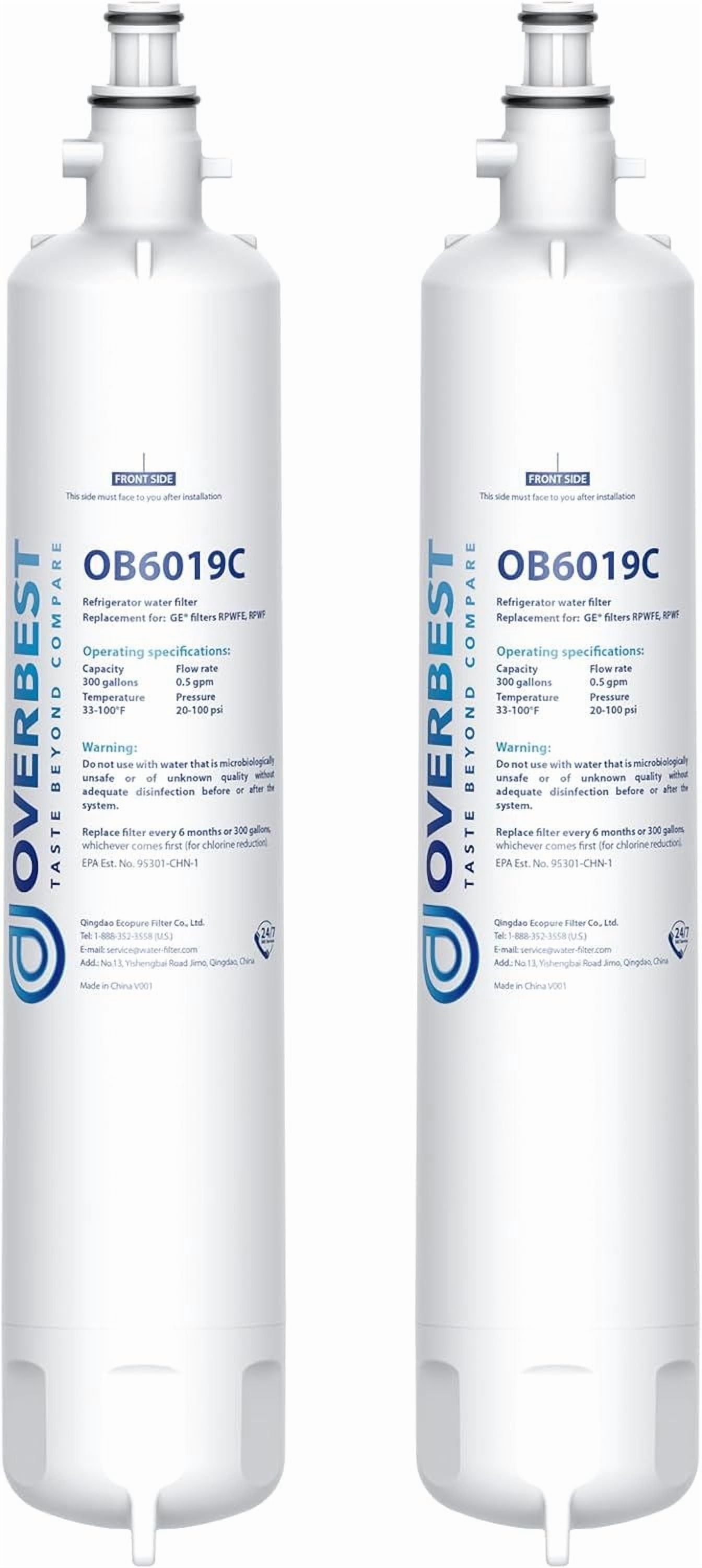 Overbest Replacement for GE® RPWFE, RPWF (Built-in CHIP) Refrigerator Water Filter,Compatible with GFE28GYNFS, GFE28GELDS, 2 Filters