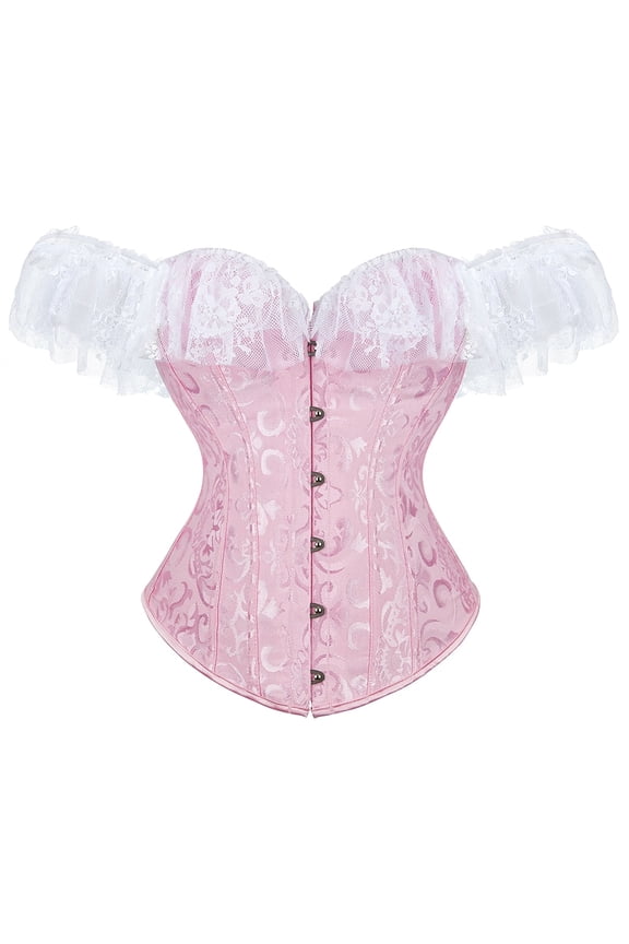 Overbust Corset For Women Sexy Lace Short Sleeves Steampunk Corselet Bustier Elegant Corset Lingerie