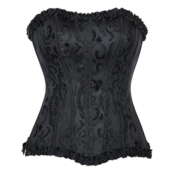HfIengba Overbust Corset Top for Women Tie Back Zip Up Boned Bustier Push Up Party Concert Club Shapewear Black 2XL