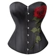 thumbnail image 1 of Overbust Corset Tops for Women Embroidery Satin Lace Up Body Shaper Red 2XL, 1 of 4