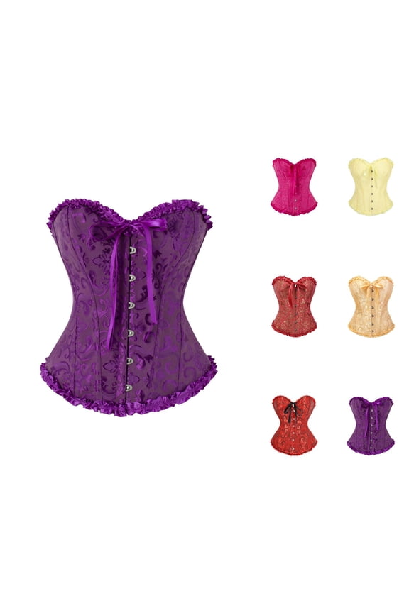 Overbust Corset Tops for Women Floral Jacquard Lace Up Boned Bustier Top Waist Cincher Renaissance Pirate Gothic Corsets