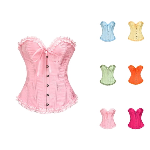 Overbust Corset Tops for Women Strapless Lace Up Boned Bustier Waist Cincher Shapewear