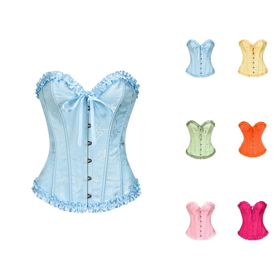 Overbust Corset Tops for Women Strapless Lace Up Boned Bustier Waist Cincher Shapewear