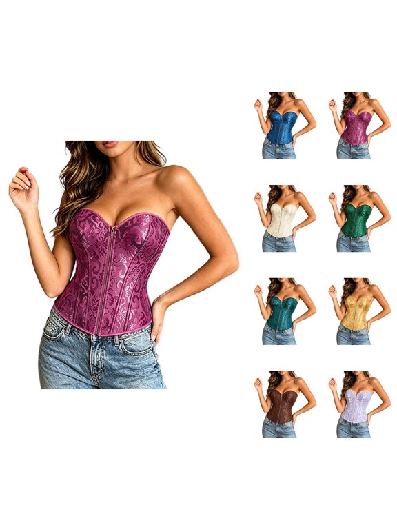 Overbust Corset Tops for Women Tummy Control Zipper Corsets Renaissance Boned Bustier Top Waist Trainer