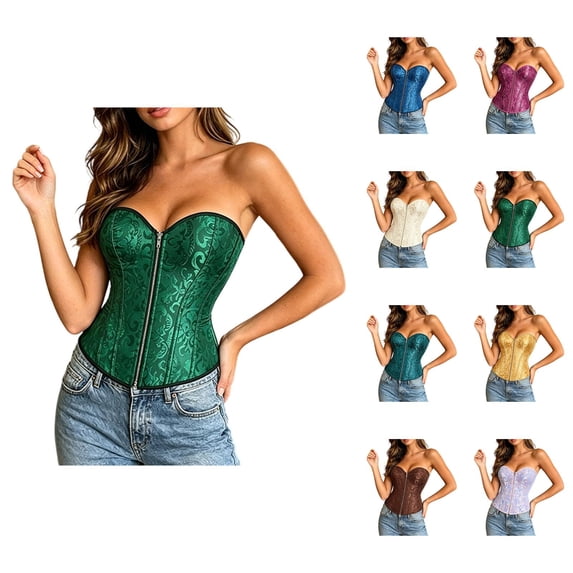 Overbust Corset Tops for Women Tummy Control Zipper Corsets Renaissance Boned Bustier Top Waist Trainer