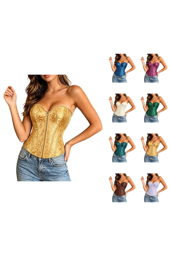 Overbust Corset Tops for Women Tummy Control Zipper Corsets Renaissance Boned Bustier Top Waist Trainer