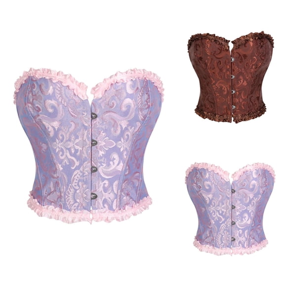 Overbust Corset Tops for Women Vintage Renaissance Floral Jacquard Lace Up Boned Bustier Crop Top Waist Cincher