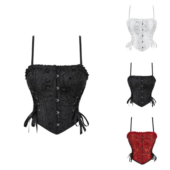 Overbust Corset Tops for Women Vintage Renaissance Floral Jacquard Lace Up Push Up Bustier with Straps Waist Cincher