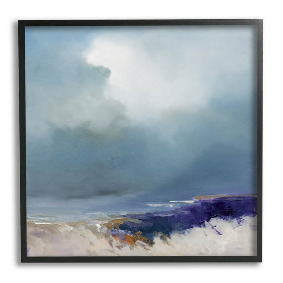 Overcast Ocean Splashing Waves Abstract Painting Black Framed Art Print Wall Art