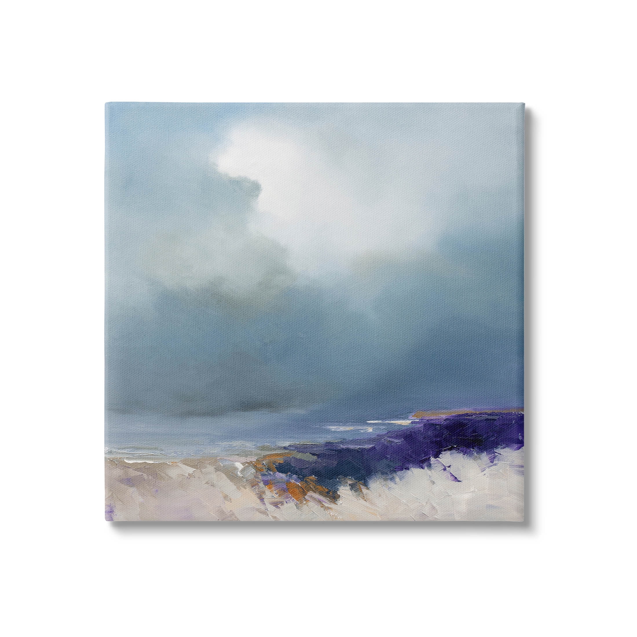 Overcast Ocean Splashing Waves Abstract Canvas Art in Blue and Purple