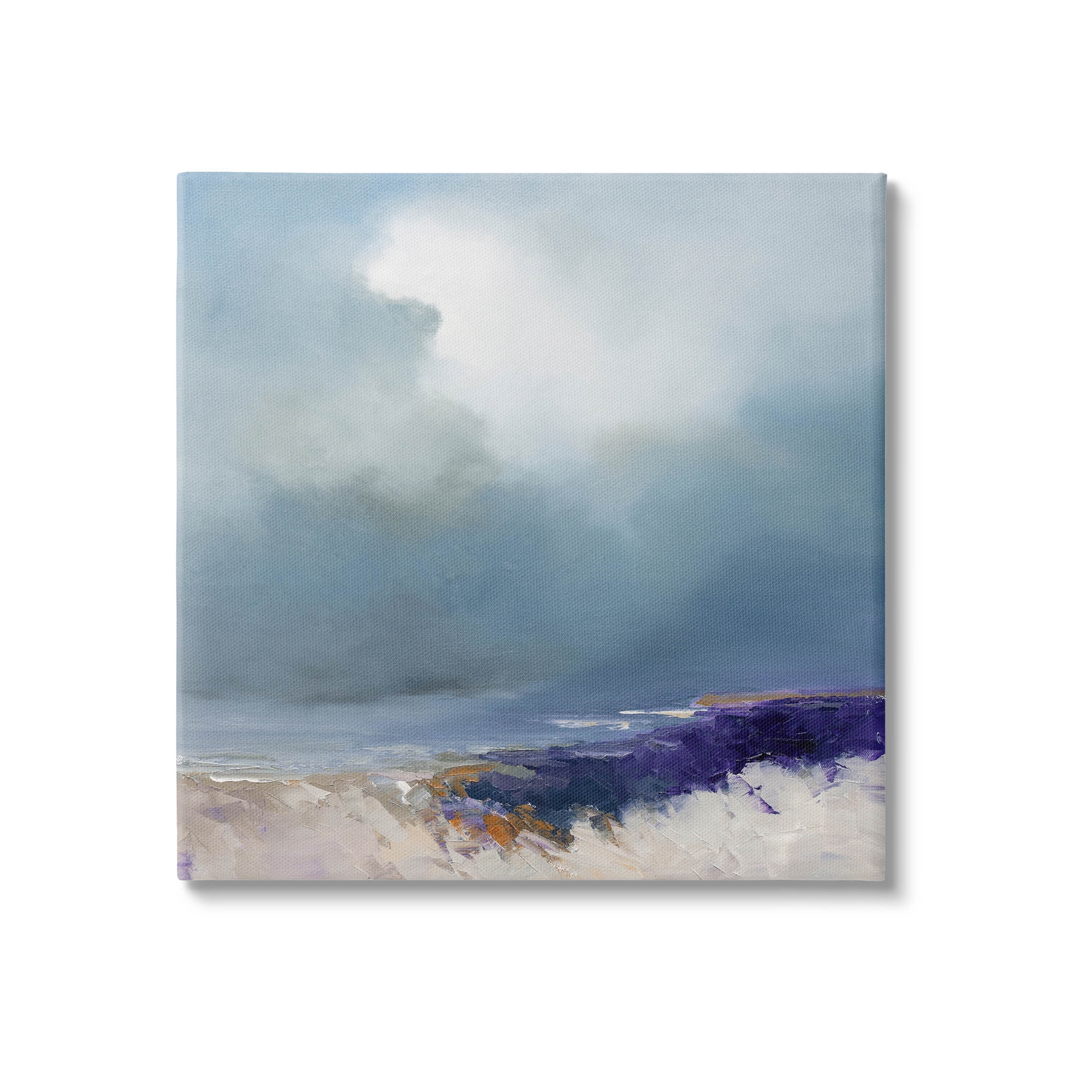 Overcast Ocean Splashing Waves Abstract Painting Gallery Wrapped Canvas Print Wall Art