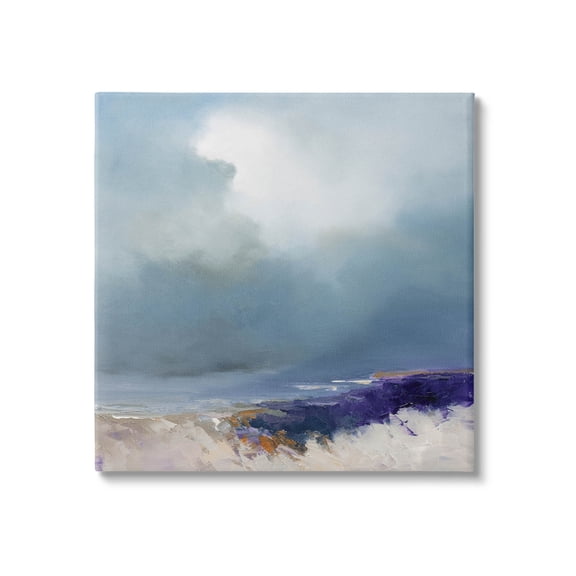 Overcast Ocean Splashing Waves Abstract Painting Gallery Wrapped Canvas Print Wall Art