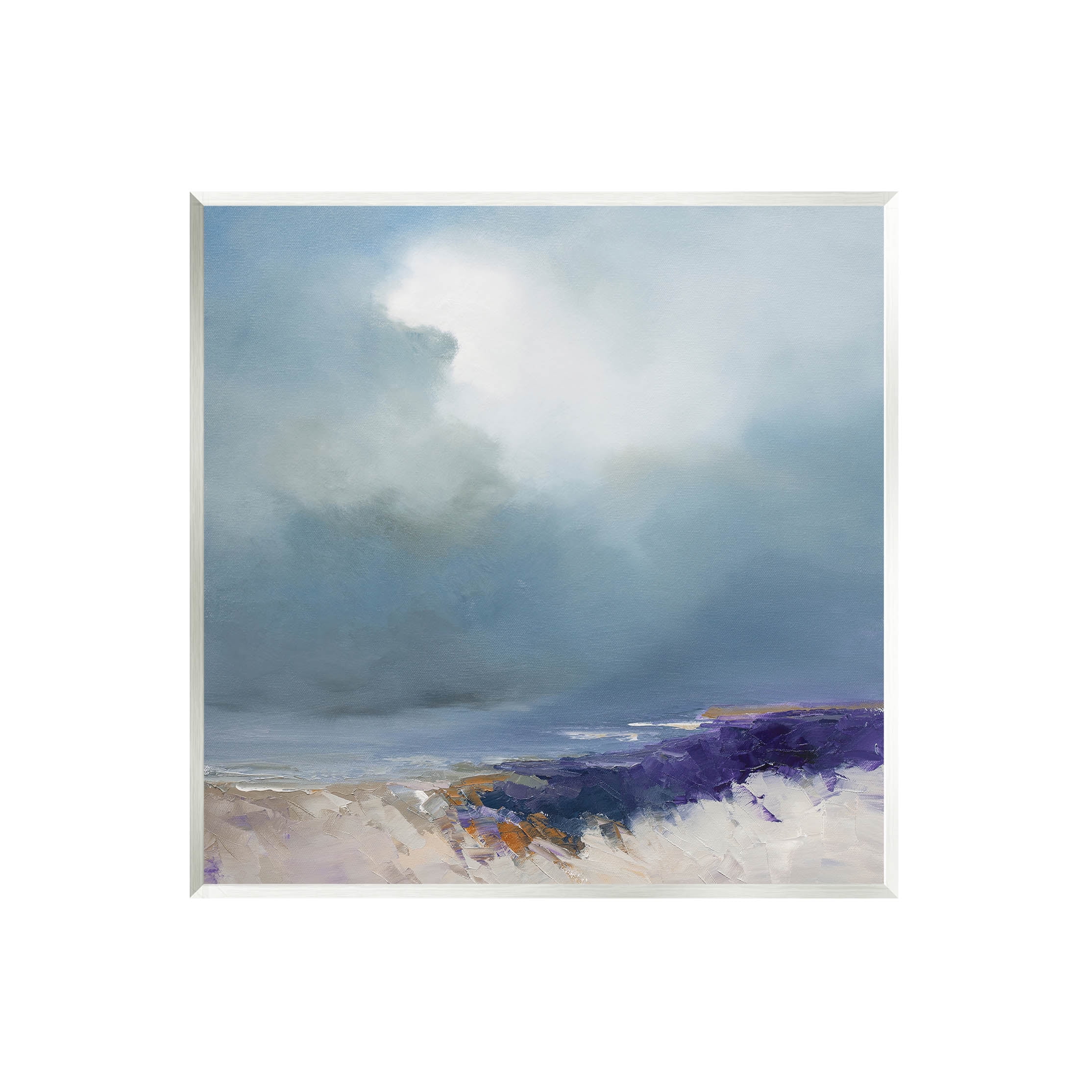 Overcast Ocean Splashing Waves Abstract Painting on MDF Wood