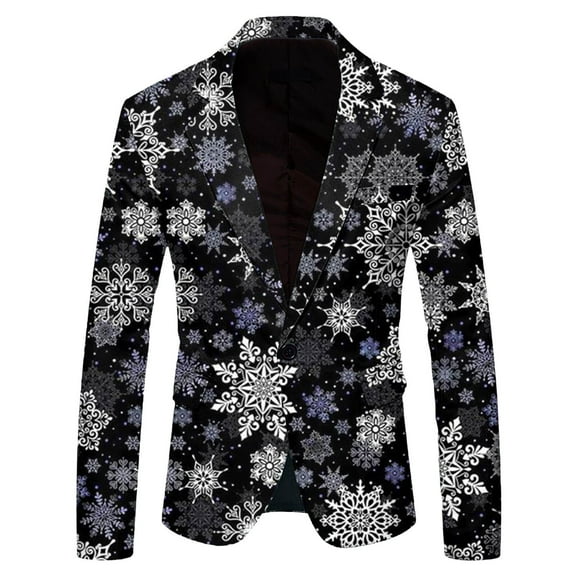 Overcoat For Mens Coats And Jackets Mens Casual Christmas Snowflake Santa Printed Lapel Button Suit Jacket