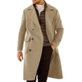 thumbnail image 1 of Overcoat for Men Double Collar Long Jacket Notched Lapel Belt Fall Windproof Coat Peacoat with Pockets, Khaki, Size L, 1 of 6