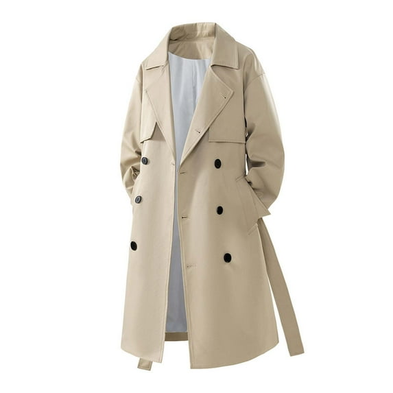 Overcoat for Men Notched Lapel Casual Belted Windbreaker Oversized Casual Windbreaker Jackets Peacoat with Pockets, Khaki, Size XXXL