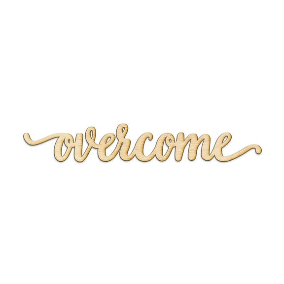 Overcome Script Wooden Wall Art Decor, Unfinished Family Room Sign with Charlie Letter Cutout, Rustic Living Room Wall Decorations 36 x 6 Inches, Gold