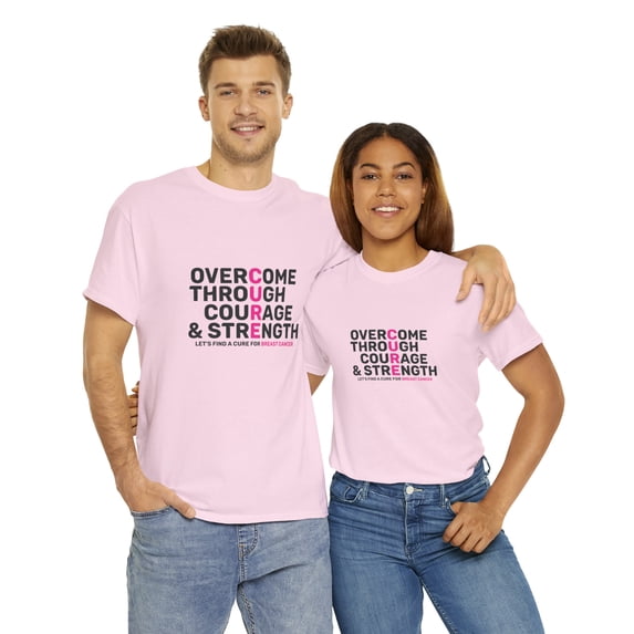 Overcome Through Courage and Strength Fight Breast Cancer Cure T-shirt