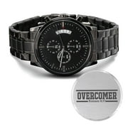 Overcomer Romans Engraved Bible Verse Men's Watch Multifunction Stainless Steel W Copper Dial