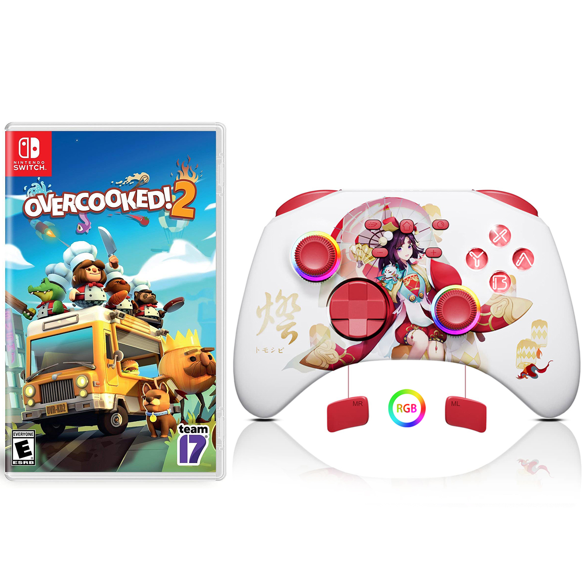 Overcooked! + Overcooked! 2 Game Disc and Upgraded Switch Pro Controller for Nintendo Switch