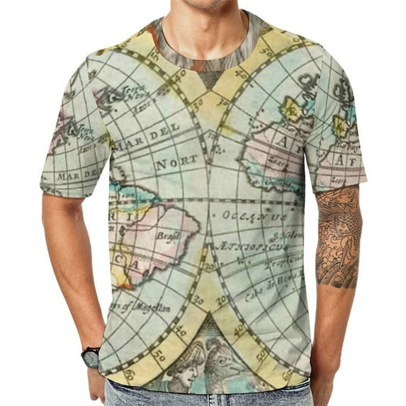 Overd T Shirt Beach Earth Map TShirts Antique World Map Street Style Round Neck Tshirt Mens Vintage Tees