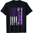 thumbnail image 1 of Overdose Awareness Purple Ribbon Usa Flag Drug Addiction T-ShirtMen's and women's pure cotton short-sleeved shirts, 1 of 6