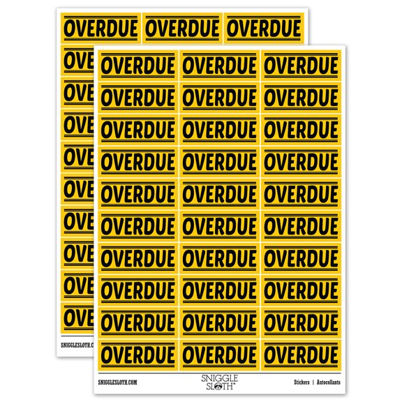 Overdue Payment Library Book Sticker Set - Yellow - Matte Finish - 1.75" Medium