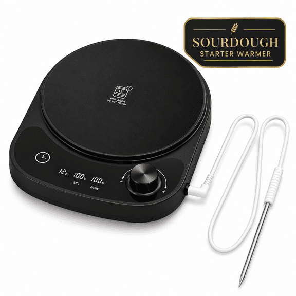 Overfinch Sourdough Starter Warmer with Temperature Probe, 70-120F, 24H Timer, 6.5" Heating Plate