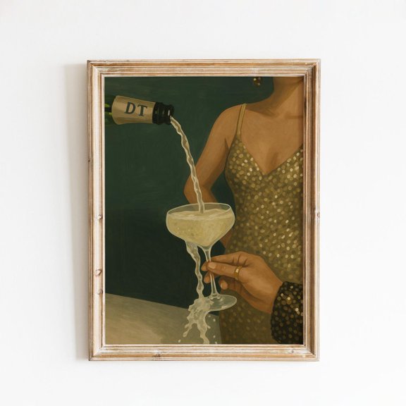 Overflow Retro Glam Champagne Home Bar Kitchen Dining Room Decor Wall Art Unframed Paper Print