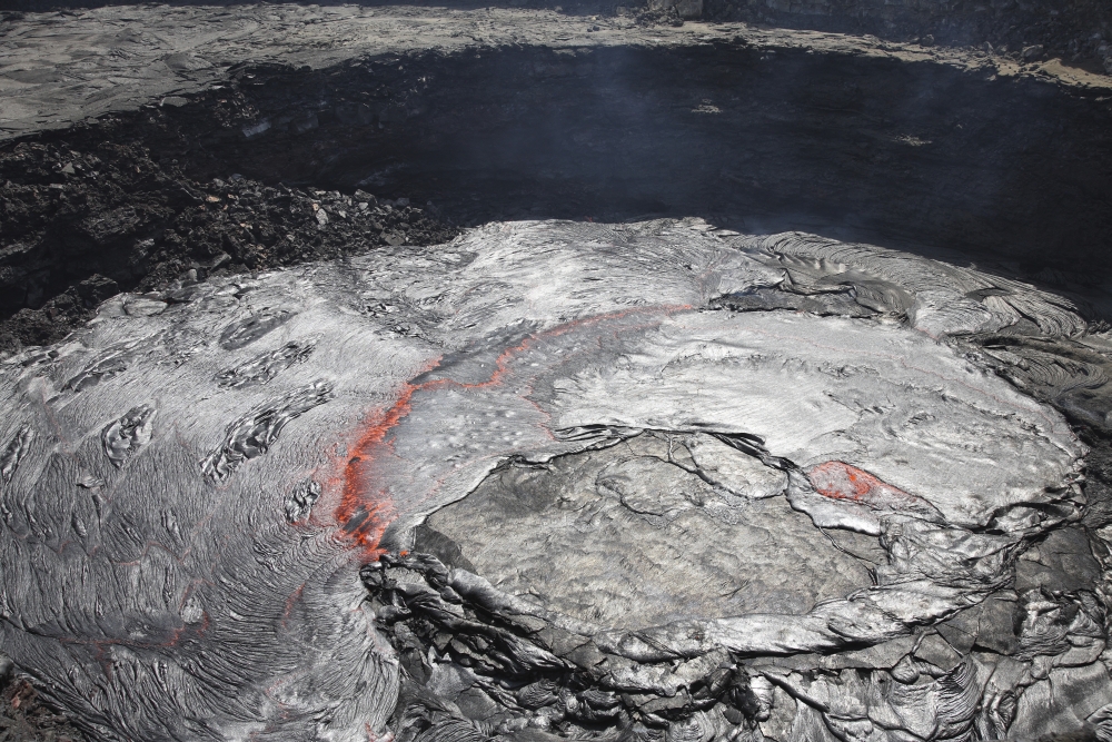 Overflowing lava lake in pit crater Erta Ale volcano Afar region Danakil Depression Ethiopia Canvas Art - Richard RoscoeStocktrek Images (35 x 23)