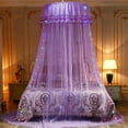 thumbnail image 1 of Overfox Luxury Princess Pastoral Lace Bed Canopy Net Crib Luminous Butterfly, Round Hoop Princess Girl Pastoral Lace Bed Canopy Mosquito Net (Purple + Lamp String), 1 of 10
