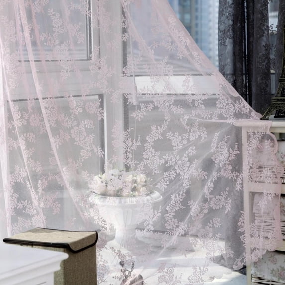 Overfox Modern Pink Flower Nature & Floral Rod Pocket Sheer Valances, 59” x 80”