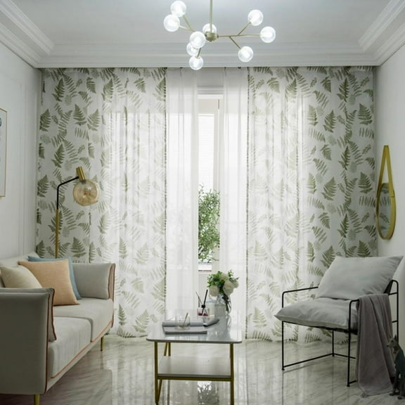 Overfox Sheer Curtains for Bedroom Rod Pocket Leaf Window Curtains Length Botanical Geometric Drapes Living Room 1 Panels, 39*78inch