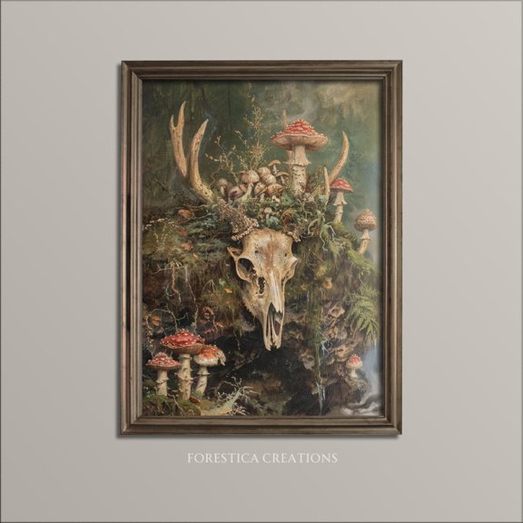 Overgrown Deer Skull Wall Art Print