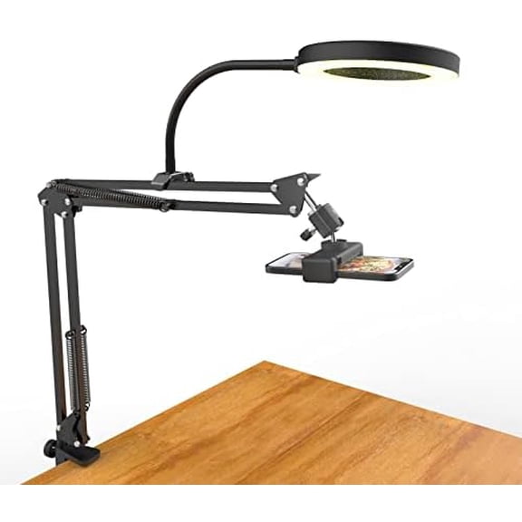 Overhead Camera Mount with Ring Light, Flexible Articulating Phone Arm Stand Compatible with iPhone, Logitech Webcam, Desk Tripod for YouTube Live Stream Cooking Nail Video Recording