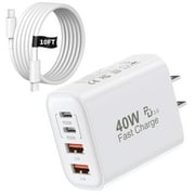 USB C Charger Block with 10FT USB C to C Cable, 40W 4 Port PD&QC Wall Charger Block Fast Charging Compatible with iPhone 16/16 Pro/16 Pro Max/16 Plus/15/15 Pro/15Pro Max/iPad