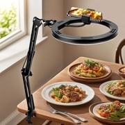 Overhead Camera Mount with Ring Light Phone Holder,10" LED Ring Light for Desk with Stand, Phone Tripod with Light for Video Recording TikTok Live Stream Cooking Kitchen Vlogging