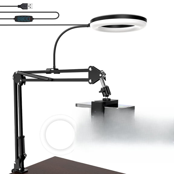 Overhead Camera Mount With Ring Light 6'' Phone Compatible Webcam Articulating Arm For Live Stream Cooking Video Recording