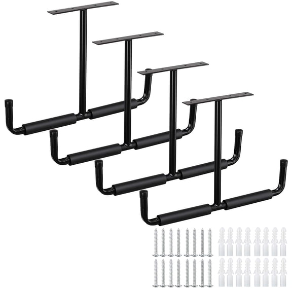 Overhead Ceiling Double Hooks Utility Hanger 4 Pack Black For Lumber Ladder Tool Bike Bulky Items