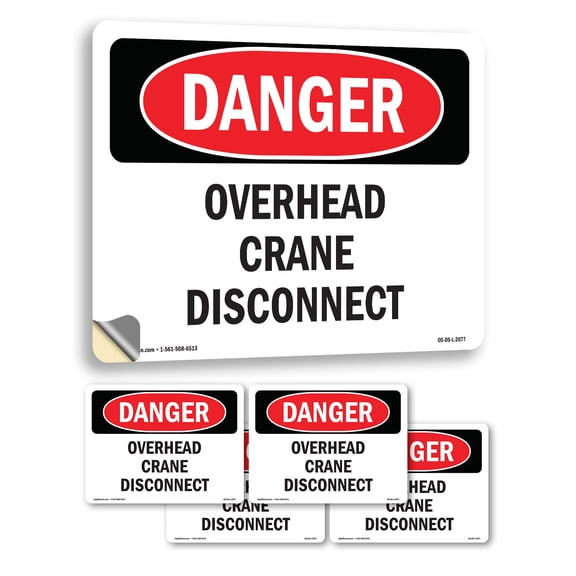 Overhead Crane Disconnect OSHA Danger Vinyl Decal Label 7 Inch x 5 Inch - 5 Pack