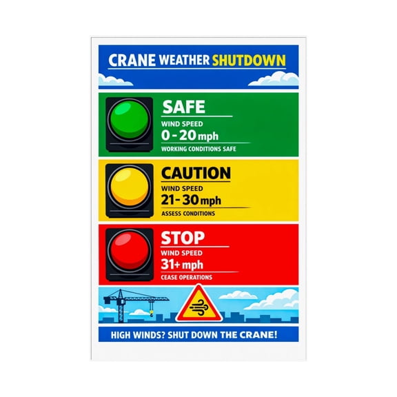 Overhead Crane Safety Poster Weather Shutdown Chart for Wind Speed Limits Jobsite Safety Equipment Decor