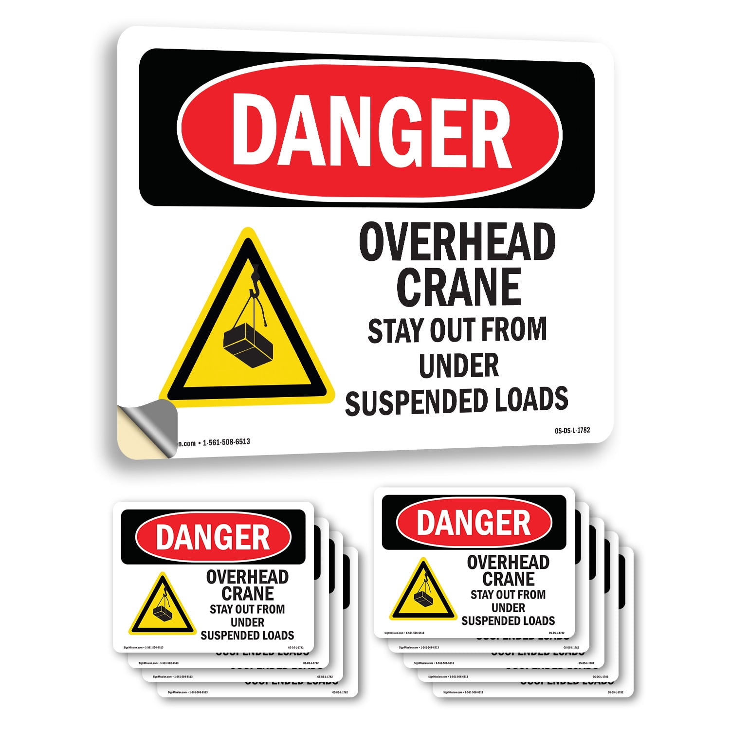 Overhead Crane Suspended Load OSHA Danger Vinyl Decal Label 14 Inch x ...