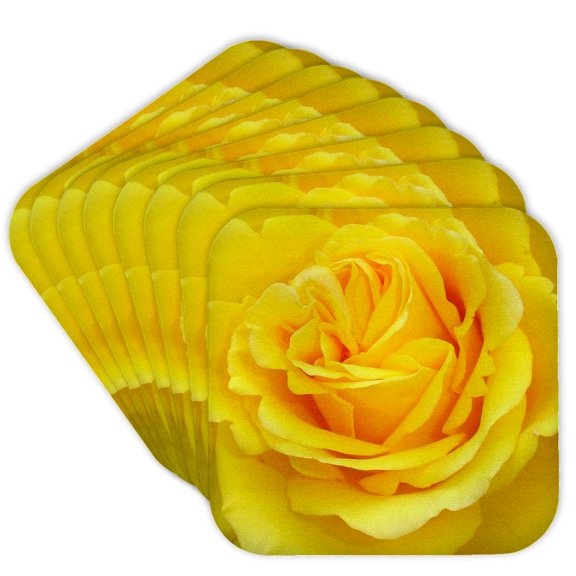 3drose, Overhead Detail Photograph of Stunningly Beautiful Yellow Rose Petals, Set of 8 Coasters - Soft
