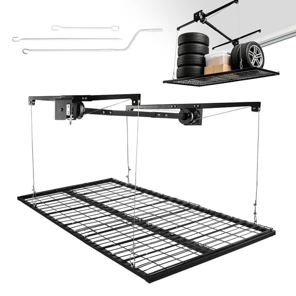 Overhead Garage Ceiling Storage Rack, 325 LBS Heavy Load Adjustable Garage Organizer with Secure Lock, Storage Shelf for Home Basement, Shed & Workshop Warehouse