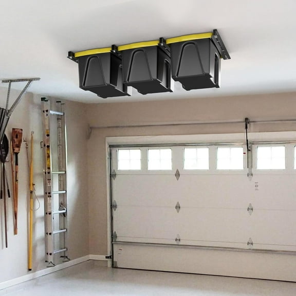 Overhead Garage Ceiling Storage Rack with Adjustable Slide Rails for 3 Bins