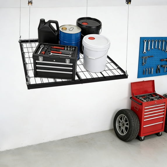 Overhead Garage Lifting Storage Rack, Garage Storage Rack, Adjustable Height Garage Storage Rack