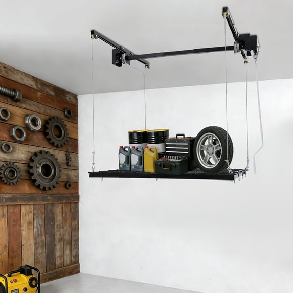 Overhead Garage Lifting Storage Rack, Garage Storage Rack, Adjustable Height Garage Storage Rack