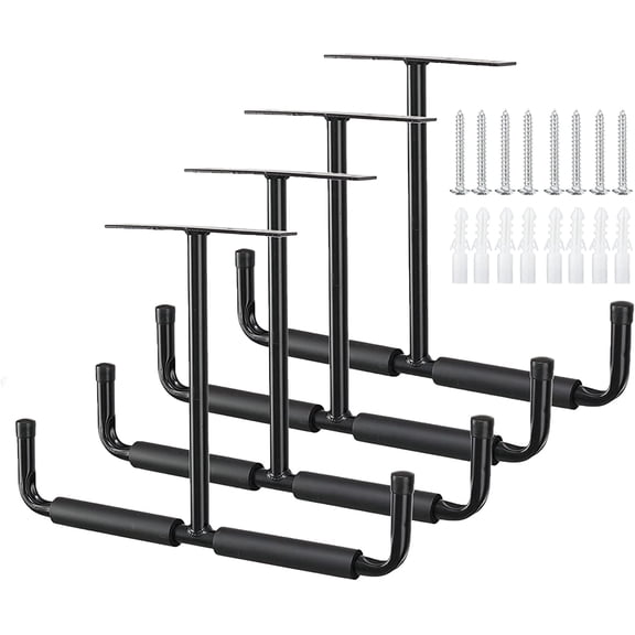Overhead Garage Storage Hooks, Heavy Duty Double Ceiling Rack, 16.5’’ Utility Shed Hangers, Great for Pipe, Lumber, Ladder, Fishing Rod and Ski Board(4Pcs, Black)