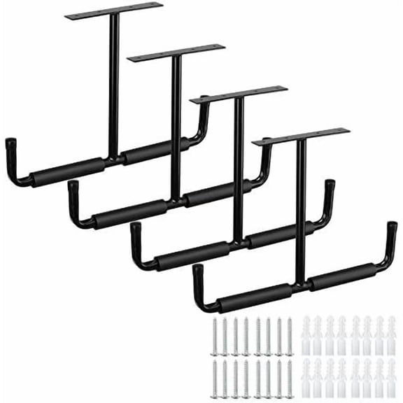 Overhead Garage Storage Hooks Rack Ceiling Mounted, Heavy Duty Utility Hooks Hangers for Pipe, Lumber, Fishing Rod and Ski Board | 4 Pack Black$$Tools & Hardware Other